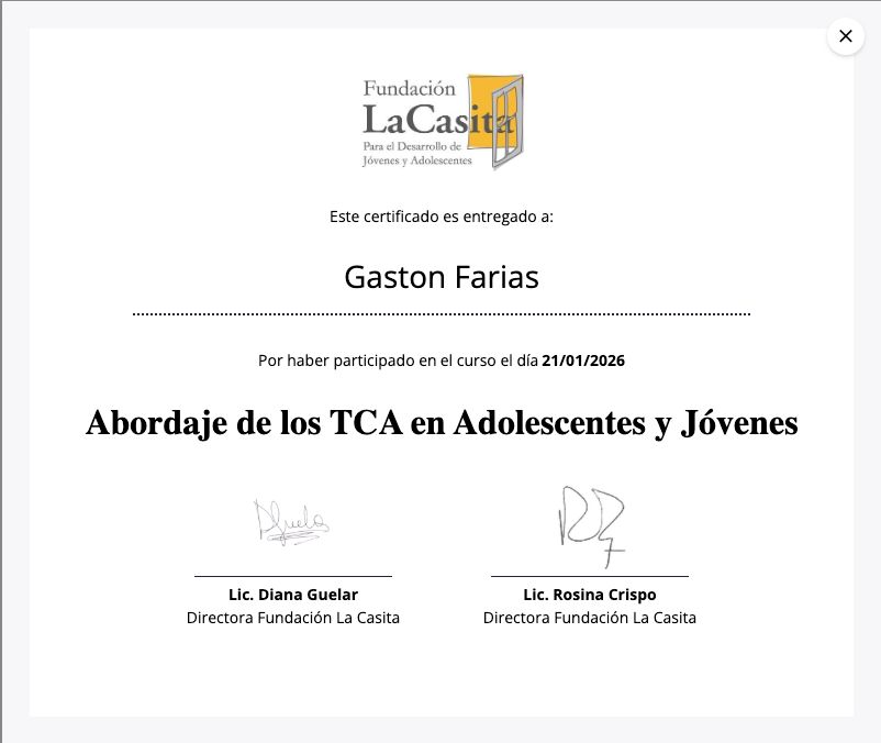 Certificado de Formación en TCA - La Casita Virtual